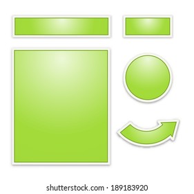 the collection of glossy green web button, banner, badge and arrow / the web buttons set / the web concept