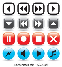 A collection of glossy media player buttons in web 2.0 style