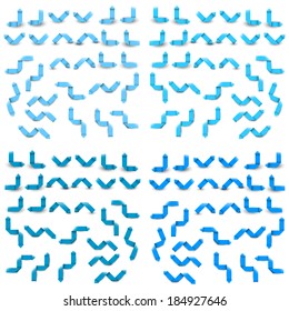 Collection of the glossy shades of blue arrows on the white background