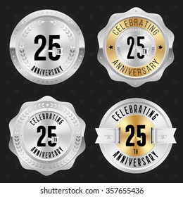 Collection Of Glossy Silver 25th Anniversary Badges