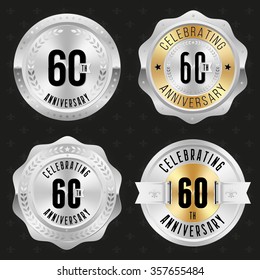 Collection of glossy silver 60th anniversary badges