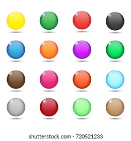 Collection of glossy spheres on white background. Graphic elements for your design. Vector illustration.