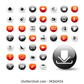 Collection of glossy web buttons, icons