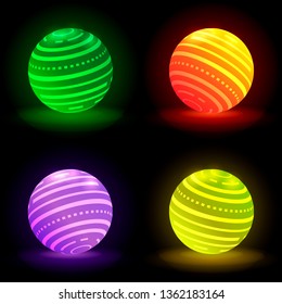 Collection of glowing 3D balls of different colors. Vector set EPS10