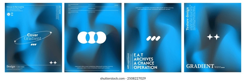 Collection of glowing abstract liquid wave texture backgrounds. blue. The effect of combining dark and light colors. Modern design template for web cover, advertising banner, poster, brochure, flyer. 