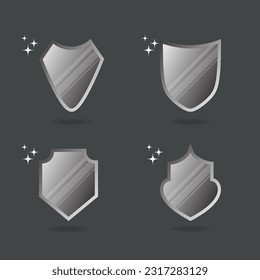 collection of glowing black shield symbols of various shapes. simple, modern and minimal concept. use for sign, logo or icon