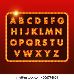 Collection of glowing festive letters. Vector illustration