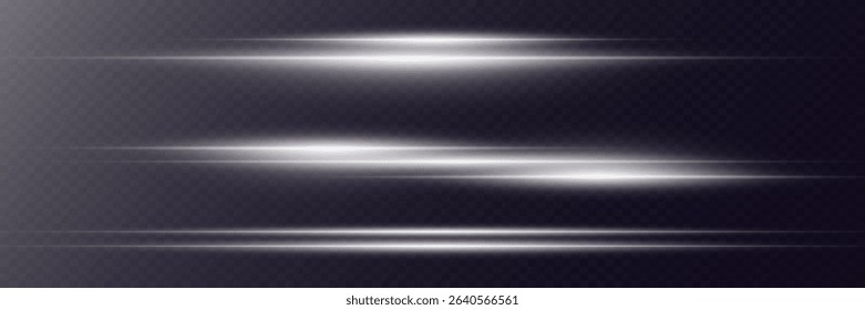 Collection of glowing flashes. Laser beams, horizontal light lines. On a transparent background.