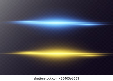 Collection of glowing flashes. Laser beams, horizontal light lines. On a transparent background.
