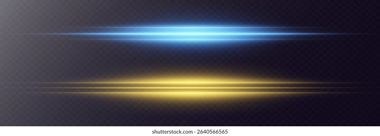 Collection of glowing flashes. Laser beams, horizontal light lines. On a transparent background.
