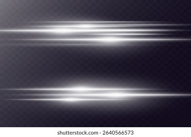Collection of glowing flashes. Laser beams, horizontal light lines. On a transparent background.