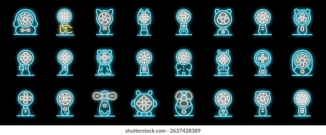 Collection of glowing neon icons depicting various animal shaped fans
