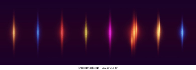 Collection of glowing vertical neon lines, light effect.