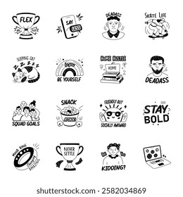 Collection of Glyph Cool Teenager Stickers 
