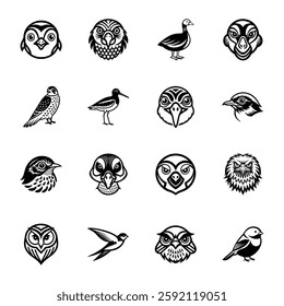 Collection of Glyph Style Bird Icons 

