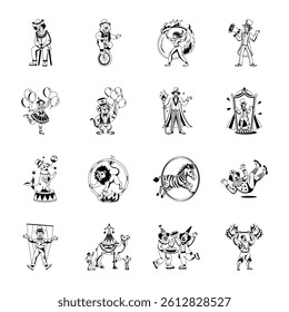 Collection of Glyph Style Circus Performer Illustrations

