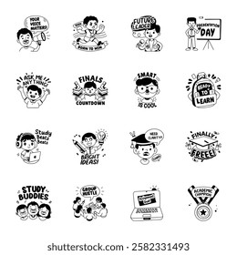 Collection of Glyph Style College Life Stickers 