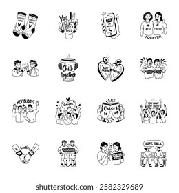 Collection of Glyph Style Friends Stickers 

