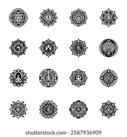 Collection of Glyph Style Healing Chakra Icons 
