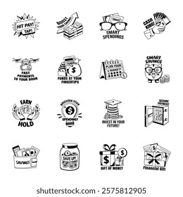 Collection of Glyph Style Money Stickers 

