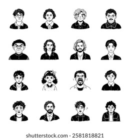 Collection of Glyph Style People Avatar Icons 