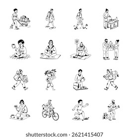 Coleção de Ilustrações de Pessoas Pobres de Estilo de Glifo 
