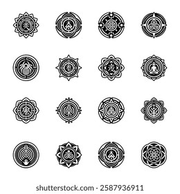 Collection of Glyph Style Reiki Spiritual Symbols Icons 
