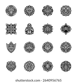 Collection of Glyph Style Taino Culture Icons

