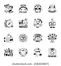 Collection of Glyph Style Teenage Stickers 

