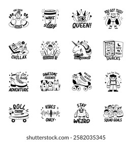 Collection of Glyph Style Teenage Vibe Stickers 
