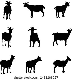 A collection of goat silhouettes for artwork compositions