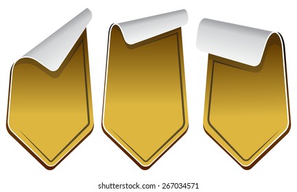 Collection of gold arrow stickers. Vector illustration 