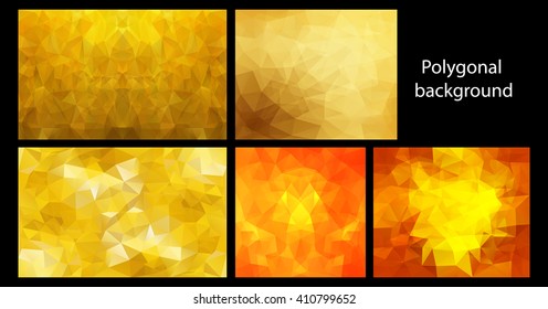 A collection of gold backgrounds. Set of abstract backgrounds for design .Polygon the background pattern. Template for business.