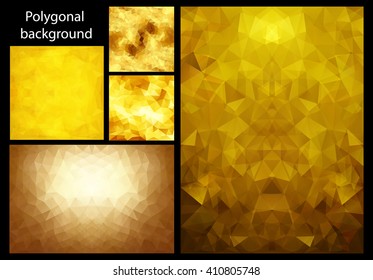 A collection of gold backgrounds. Set of abstract illustration for design .Polygon the  pattern. Template for business.
