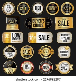 Collection of gold and black badges and labels retro super sale style