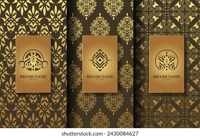 Collection gold and black seamless pattern background