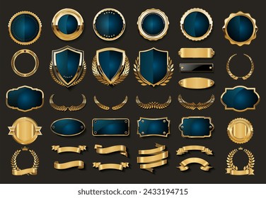 Collection of gold and blue badge vector illustration collection