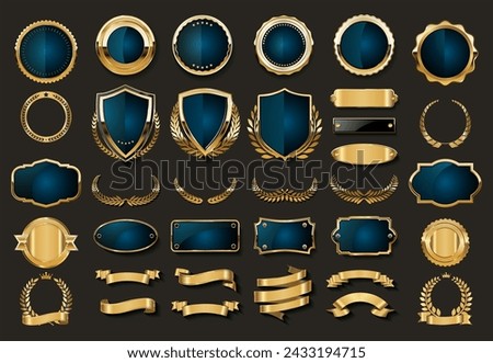 Collection of gold and blue badge vector illustration collection