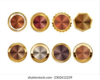 Collection of  gold and bronze  badge isolated on white background 