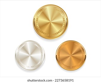 Collection of gold bronze and silver award medals isolated on white background 