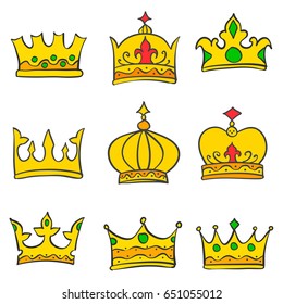 Collection Gold Crown Doodle Set Stock Vector (Royalty Free) 651055012 ...