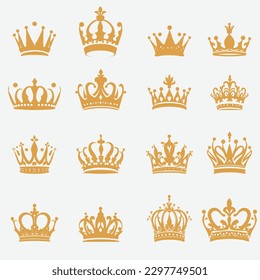 Collection of Gold Crown Icons - Vector Isolated Elements for Winners, Champions, and Leadership Awards