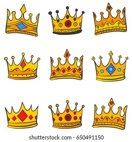 Collection gold crown various doodles