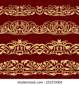 Collection of gold floral seamless border design element