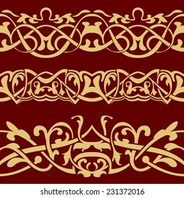 Collection of gold floral seamless border design element