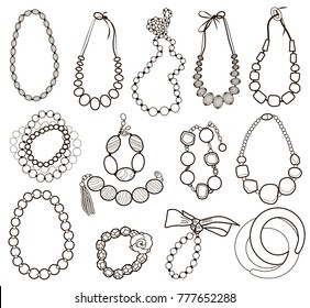 collection of gold jewelery with precious stones (vector illustration)