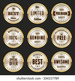 Collection of gold labels and badges