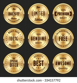 Collection of gold labels and badges