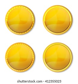 Collection gold labels for promo seals. Can be use for website, online-shop, design certificate. Quality stickers round. Vector retro objects