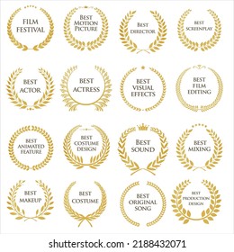 Collection of gold laurel wreath with black Film Awards text